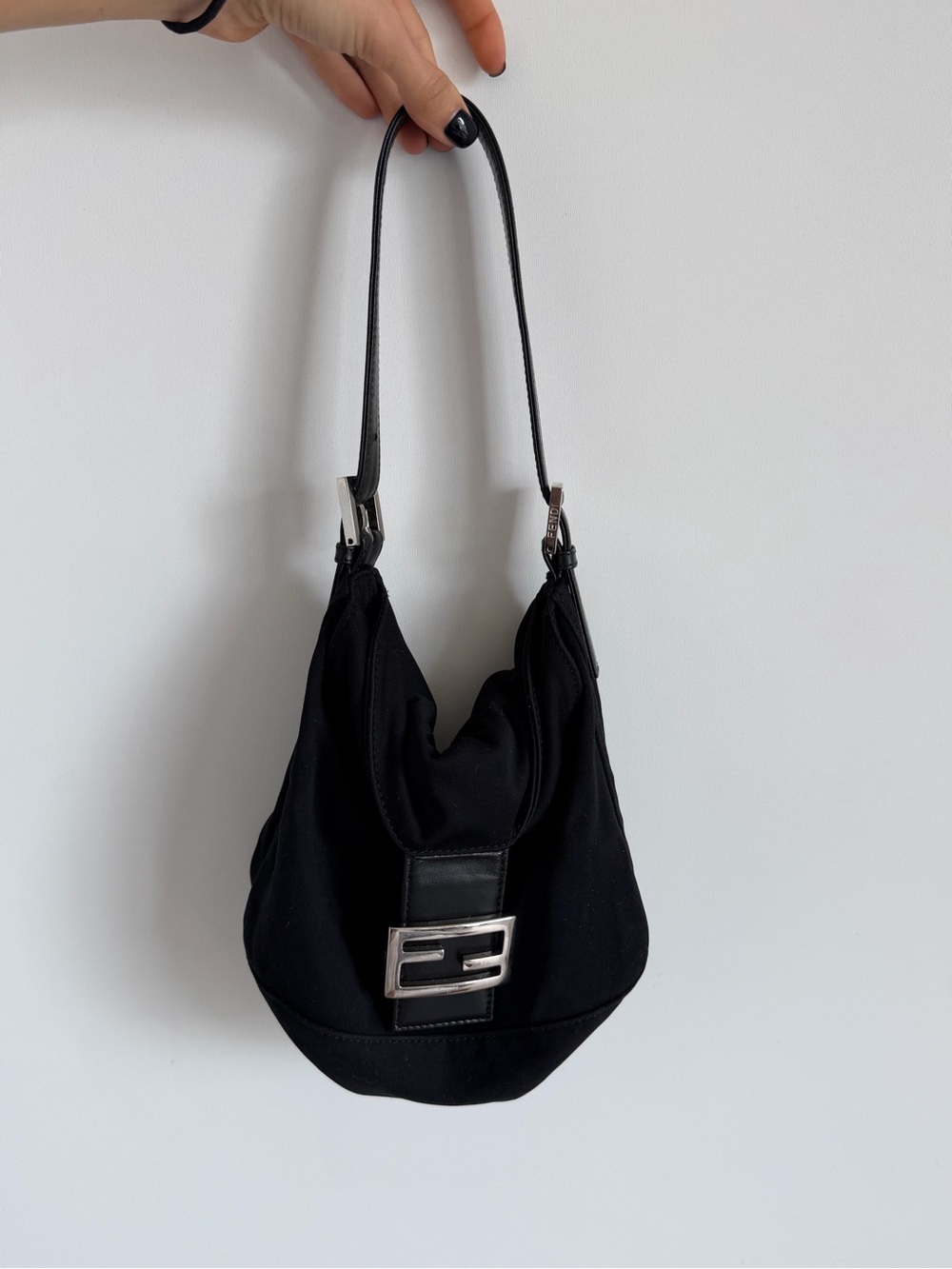 FENDI Black Shoulder Bag with Silver Buckle